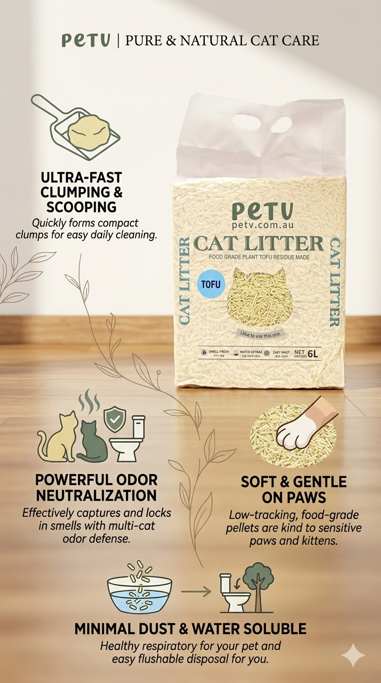 10x Bags PETV Tofu cat litter 6L ($7 / Bag)Gen4 Dust-Free and Natural Clumping Tofu-Based Formula for Easy Cleanup