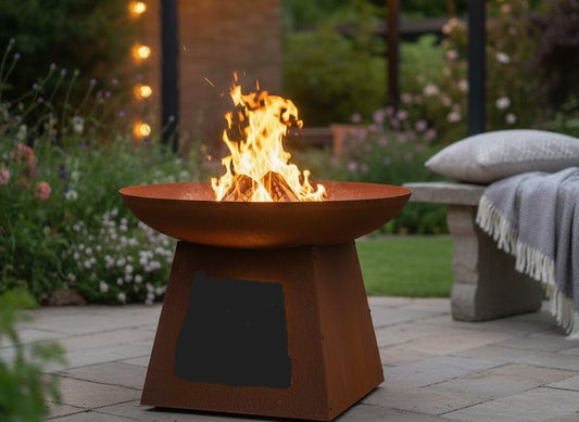 Large 80cm Wok Style Firepit with Tapered Base can store firewood FP-003